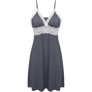 imageEkouaer Sleepwear Womens Chemise Nightgown Full Slip Lace Lounge DressGrey