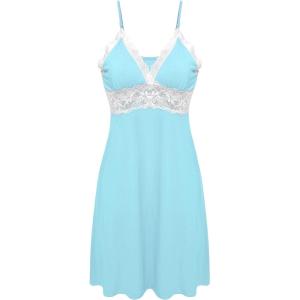 imageEkouaer Sleepwear Womens Chemise Nightgown Full Slip Lace Lounge DressLight Blue