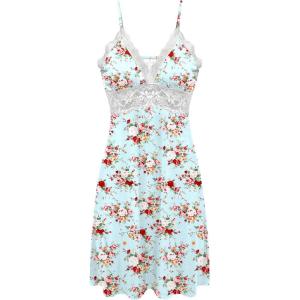 imageEkouaer Sleepwear Womens Chemise Nightgown Full Slip Lace Lounge DressMint Flower