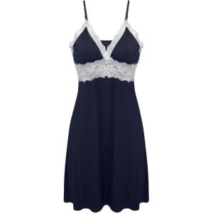 imageEkouaer Sleepwear Womens Chemise Nightgown Full Slip Lace Lounge DressNavy