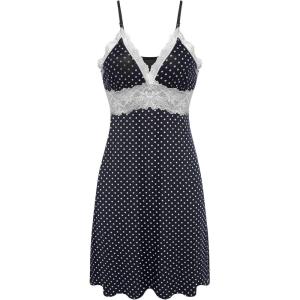 imageEkouaer Sleepwear Womens Chemise Nightgown Full Slip Lace Lounge DressNavy Dot