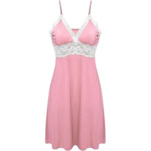 imageEkouaer Sleepwear Womens Chemise Nightgown Full Slip Lace Lounge DressPink