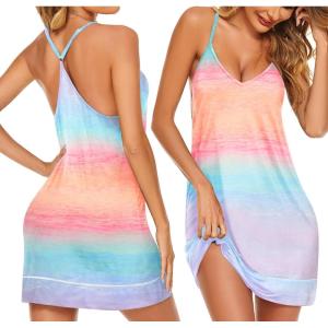 imageEkouaer Womens V Neck Racerback Sleeveless NightgownOrange Tie Dye