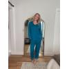 imageEkouaer Womens Pajama Sets 2 piece Lounge Sets for Women Vneck Long Sleeve Top and Elastic Waist Pants with PocketsBlue Green