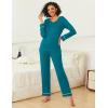 imageEkouaer Womens Pajama Sets 2 piece Lounge Sets for Women Vneck Long Sleeve Top and Elastic Waist Pants with PocketsBlue Green