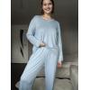 imageEkouaer Womens Pajama Sets 2 piece Lounge Sets for Women Vneck Long Sleeve Top and Elastic Waist Pants with PocketsLight Blue