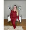 imageEkouaer Womens Pajama Sets 2 piece Lounge Sets for Women Vneck Long Sleeve Top and Elastic Waist Pants with PocketsWine Red