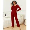 imageEkouaer Womens Pajama Sets 2 piece Lounge Sets for Women Vneck Long Sleeve Top and Elastic Waist Pants with PocketsWine Red