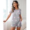imageEkouaer Womens Pajamas Sets Shorts 2 Piece Short Sleeve Lounge Sets Sleepwear Soft Pjs with PocketsLight Grey White Star