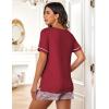 imageEkouaer Womens Pajamas Sets Shorts 2 Piece Short Sleeve Lounge Sets Sleepwear Soft Pjs with PocketsWine Red