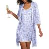 imageEkouaer Womens Nightgown and Robe Set 34 Sleeves Robes 2 Piece Bathrobe Set Vneck Lace Cami Sleepwear with Pockets S2XLBlue and White Butterflies