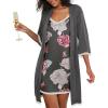 imageEkouaer Womens Nightgown and Robe Set 34 Sleeves Robes 2 Piece Bathrobe Set Vneck Lace Cami Sleepwear with Pockets S2XLDark Gray Pink Flower