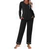 imageEkouaer Womens Pajama Sets 2 piece Lounge Sets for Women Vneck Long Sleeve Top and Elastic Waist Pants with PocketsBlack