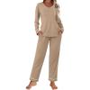 imageEkouaer Womens Pajama Sets 2 piece Lounge Sets for Women Vneck Long Sleeve Top and Elastic Waist Pants with PocketsDark Khaki