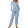 imageEkouaer Womens Pajama Sets 2 piece Lounge Sets for Women Vneck Long Sleeve Top and Elastic Waist Pants with PocketsLight Blue