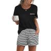 imageEkouaer Womens Pajamas Sets Shorts 2 Piece Short Sleeve Lounge Sets Sleepwear Soft Pjs with PocketsBlack