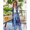 imageEkouaer Womens Zipper Robe 34 Sleeves Housecoat Full Length Nightgown Soft Loungewear Robe with Pockets S3XLBlue Ethnic Floral
