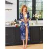 imageEkouaer Womens Zipper Robe 34 Sleeves Housecoat Full Length Nightgown Soft Loungewear Robe with Pockets S3XLBlue Ethnic Floral