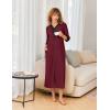 imageEkouaer Womens Zipper Robe 34 Sleeves Housecoat Full Length Nightgown Soft Loungewear Robe with Pockets S3XLWine Red