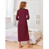 imageEkouaer Womens Zipper Robe 34 Sleeves Housecoat Full Length Nightgown Soft Loungewear Robe with Pockets S3XLWine Red