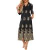 imageEkouaer Womens Zipper Robe 34 Sleeves Housecoat Full Length Nightgown Soft Loungewear Robe with Pockets S3XLBlack Ethnic Pattern