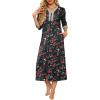 imageEkouaer Womens Zipper Robe 34 Sleeves Housecoat Full Length Nightgown Soft Loungewear Robe with Pockets S3XLBlack Floral
