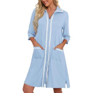 imageEkouaer Women Zipper Robe Lightweight House Coat Zipper Front Short Bathrobes Soft Nightgown with Pockets S3XLLight Blue