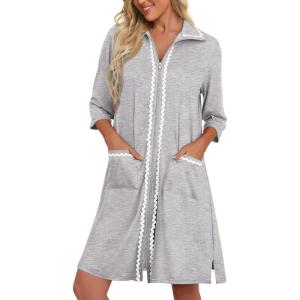 imageEkouaer Women Zipper Robe Lightweight House Coat Zipper Front Short Bathrobes Soft Nightgown with Pockets S3XLLight Grey