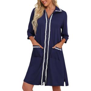 imageEkouaer Women Zipper Robe Lightweight House Coat Zipper Front Short Bathrobes Soft Nightgown with Pockets S3XLNavy Blue