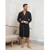 imageEkouaer Mens Robes Lightweight Knit Bathrobe Long Sleeve Kimono Robe V Neck Spa Knee Length Sleepwear with Pockets SXXLBlack