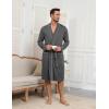 imageEkouaer Mens Robes Lightweight Knit Bathrobe Long Sleeve Kimono Robe V Neck Spa Knee Length Sleepwear with Pockets SXXLDark Gray