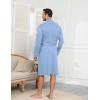 imageEkouaer Mens Robes Lightweight Knit Bathrobe Long Sleeve Kimono Robe V Neck Spa Knee Length Sleepwear with Pockets SXXLLight Blue