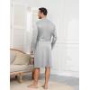 imageEkouaer Mens Robes Lightweight Knit Bathrobe Long Sleeve Kimono Robe V Neck Spa Knee Length Sleepwear with Pockets SXXLLight Gray