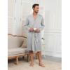 imageEkouaer Mens Robes Lightweight Knit Bathrobe Long Sleeve Kimono Robe V Neck Spa Knee Length Sleepwear with Pockets SXXLLight Gray