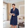 imageEkouaer Mens Robes Lightweight Knit Bathrobe Long Sleeve Kimono Robe V Neck Spa Knee Length Sleepwear with Pockets SXXLNavy Blue