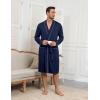 imageEkouaer Mens Robes Lightweight Knit Bathrobe Long Sleeve Kimono Robe V Neck Spa Knee Length Sleepwear with Pockets SXXLNavy Blue