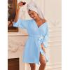 imageEkouaer Waffle Robes for Women Lightweight Knit V Neck 34 Sleeve Kimono Bathrobe with Pockets Soft Sexy Spa Loungewear SXXLArmy Green