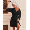 imageEkouaer Waffle Robes for Women Lightweight Knit V Neck 34 Sleeve Kimono Bathrobe with Pockets Soft Sexy Spa Loungewear SXXLBlack