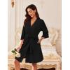 imageEkouaer Waffle Robes for Women Lightweight Knit V Neck 34 Sleeve Kimono Bathrobe with Pockets Soft Sexy Spa Loungewear SXXLBlack