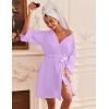 imageEkouaer Waffle Robes for Women Lightweight Knit V Neck 34 Sleeve Kimono Bathrobe with Pockets Soft Sexy Spa Loungewear SXXLDark Purple