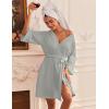 imageEkouaer Waffle Robes for Women Lightweight Knit V Neck 34 Sleeve Kimono Bathrobe with Pockets Soft Sexy Spa Loungewear SXXLLight Grey