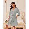 imageEkouaer Waffle Robes for Women Lightweight Knit V Neck 34 Sleeve Kimono Bathrobe with Pockets Soft Sexy Spa Loungewear SXXLLight Grey
