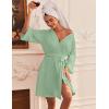 imageEkouaer Waffle Robes for Women Lightweight Knit V Neck 34 Sleeve Kimono Bathrobe with Pockets Soft Sexy Spa Loungewear SXXLMint Green