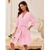 imageEkouaer Waffle Robes for Women Lightweight Knit V Neck 34 Sleeve Kimono Bathrobe with Pockets Soft Sexy Spa Loungewear SXXLMisty Rose