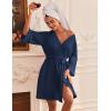 imageEkouaer Waffle Robes for Women Lightweight Knit V Neck 34 Sleeve Kimono Bathrobe with Pockets Soft Sexy Spa Loungewear SXXLNavy Blue