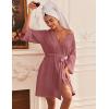 imageEkouaer Waffle Robes for Women Lightweight Knit V Neck 34 Sleeve Kimono Bathrobe with Pockets Soft Sexy Spa Loungewear SXXLPurplish Red