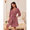 imageEkouaer Waffle Robes for Women Lightweight Knit V Neck 34 Sleeve Kimono Bathrobe with Pockets Soft Sexy Spa Loungewear SXXLPurplish Red