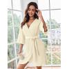 imageEkouaer Women Waffle Robes 34 Sleeve Ruffle Knit Bathrobe Soft Lightweight Knee Length Robe Loungewear SXXLApricot
