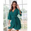 imageEkouaer Women Waffle Robes 34 Sleeve Ruffle Knit Bathrobe Soft Lightweight Knee Length Robe Loungewear SXXLBlue Green