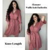 imageEkouaer Women Waffle Robes 34 Sleeve Ruffle Knit Bathrobe Soft Lightweight Knee Length Robe Loungewear SXXLGray Purple